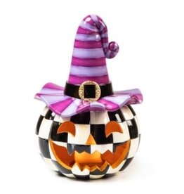 Mackenzie-Childs illuminated happy jack pumpkin with purple hat