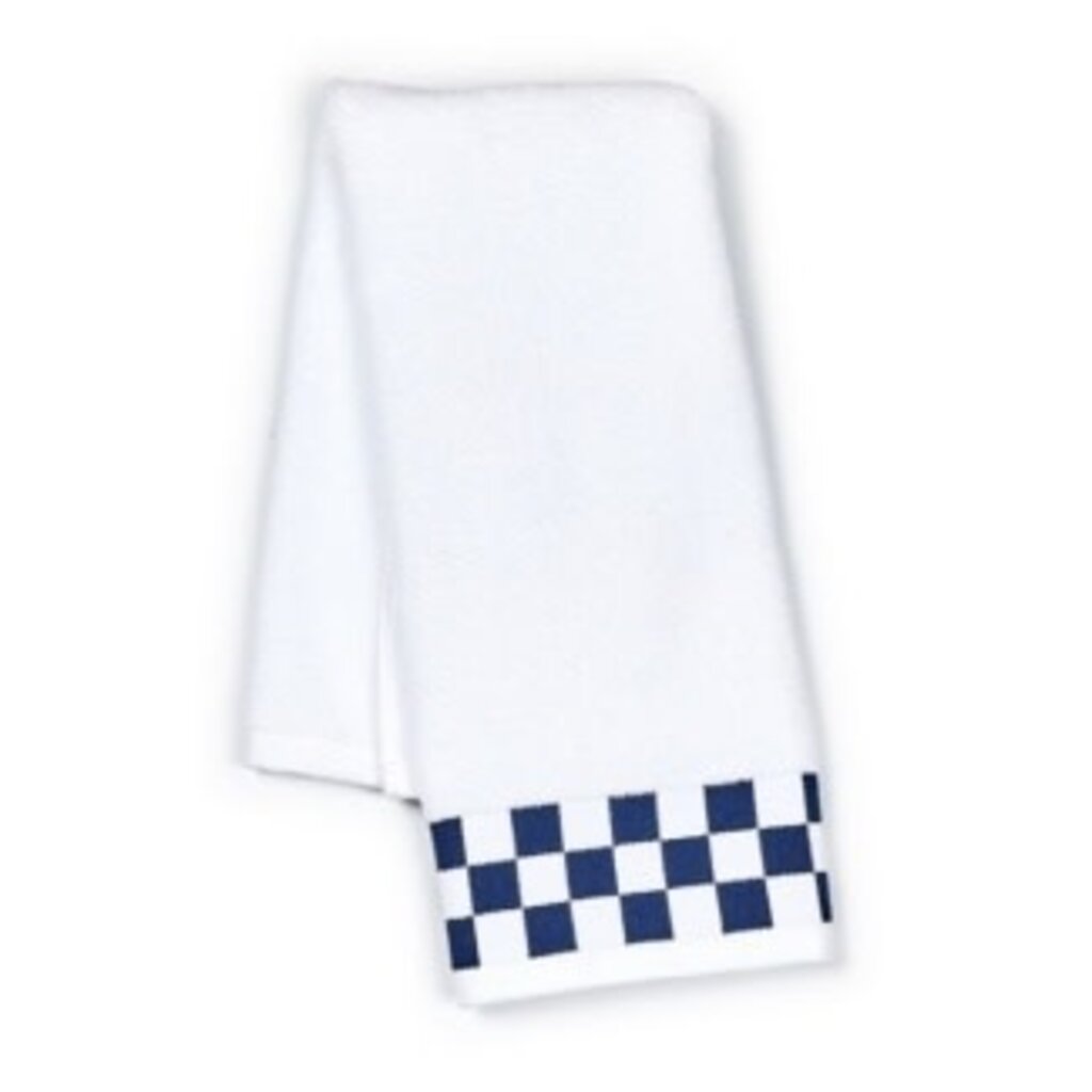 Mackenzie-Childs hand towel with navy check border