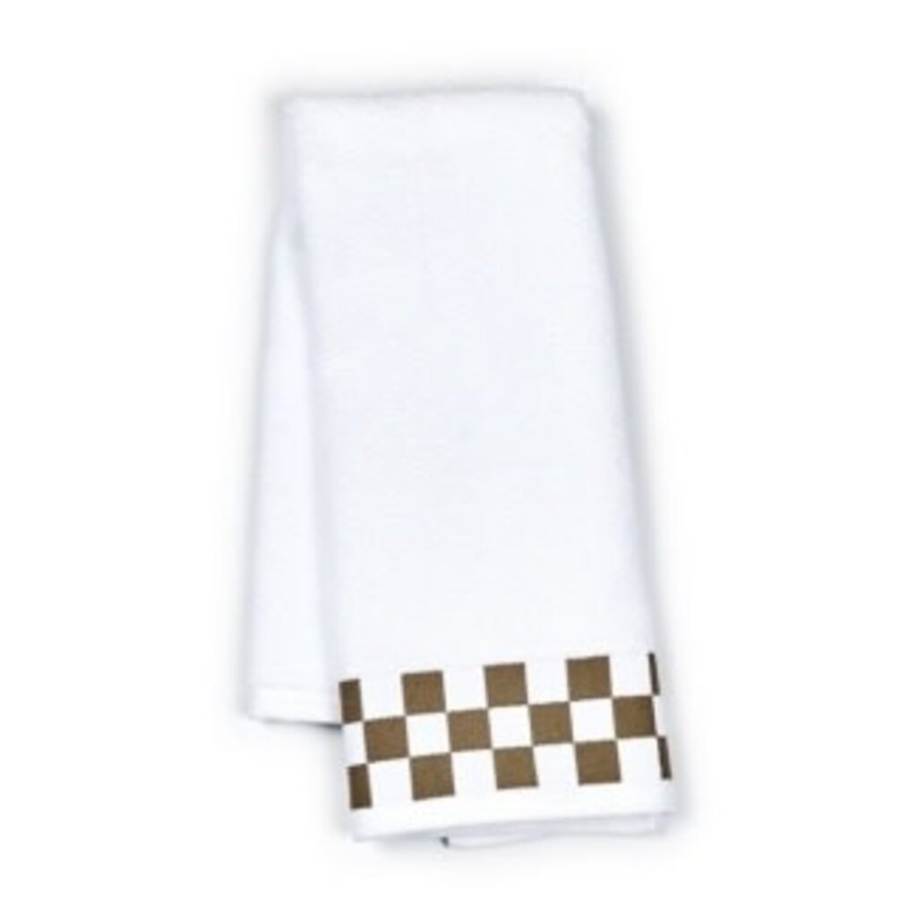Mackenzie-Childs hand towel with mocha check border