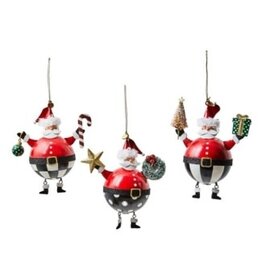 Mackenzie-Childs merry christmas tin santa ornaments, set of 3