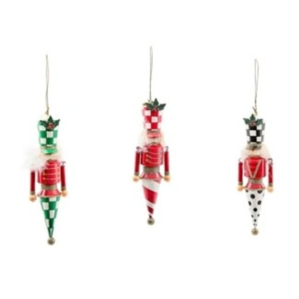 Mackenzie-Childs check it out tin nutcracker ornaments, set of 3