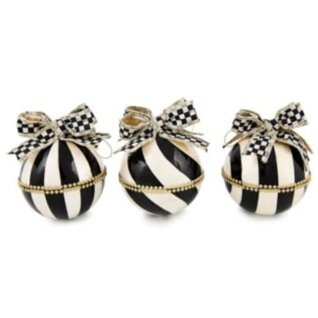 Mackenzie-Childs courtly noel stripe capiz ball ornaments, set of 3