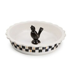 Mackenzie-Childs courtly check everyday pie plate with pie bird