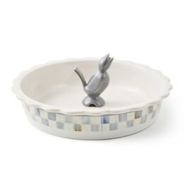 Mackenzie-Childs sterling check everyday pie plate with pie bird