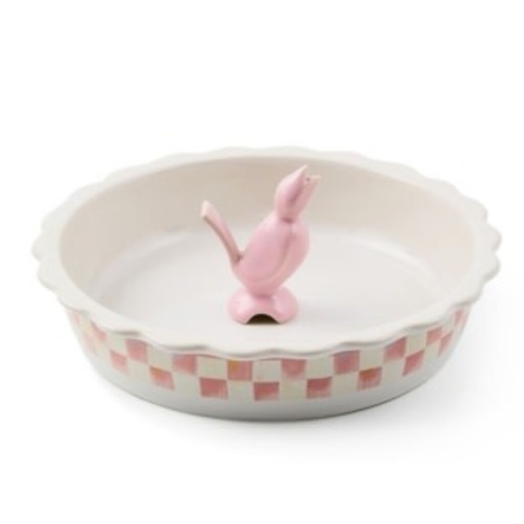 Mackenzie-Childs rosy check everyday pie plate with pie bird