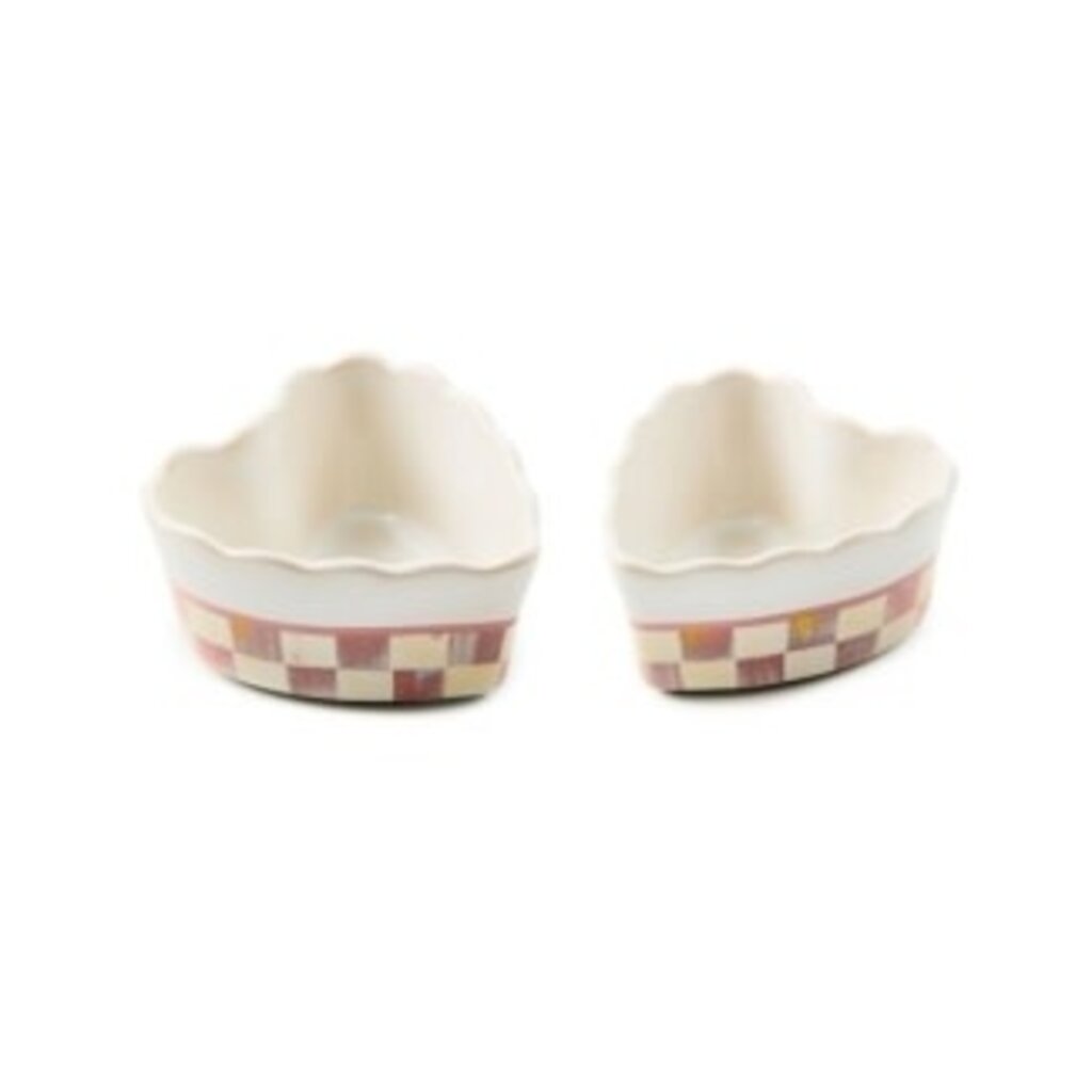 Mackenzie-Childs rosy check everyday heart ramekins, set of 2