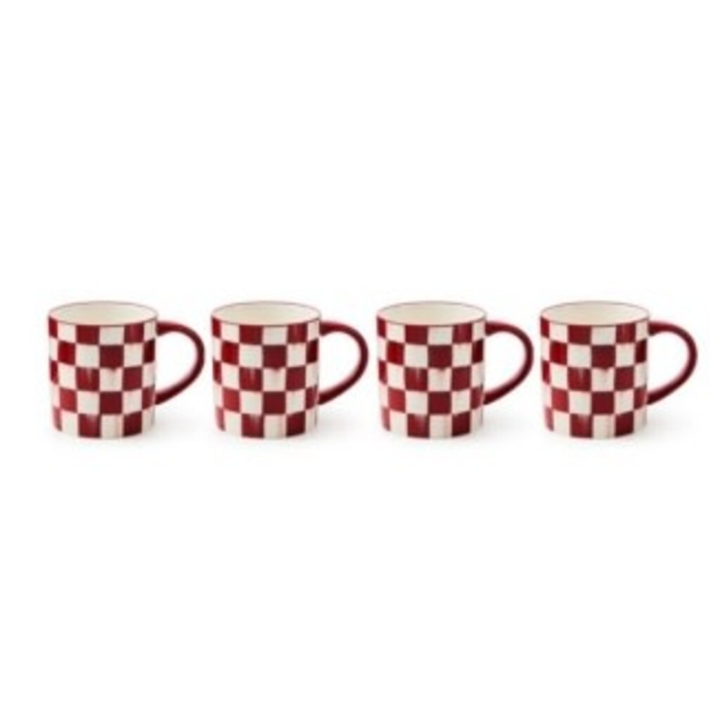 Mackenzie-Childs cherry check mugs, set of 4
