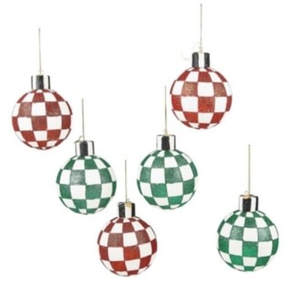 Mackenzie-Childs check it out glass ball ornaments, set of 6