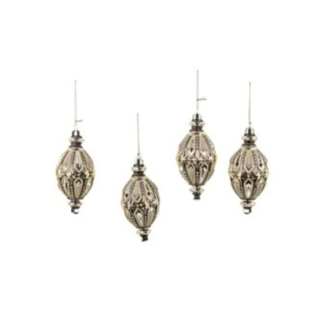 Mackenzie-Childs courtly noel teardrop glass ornaments , set of 4