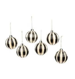 Mackenzie-Childs courtly noel stripe glass ball ornaments, set of 6
