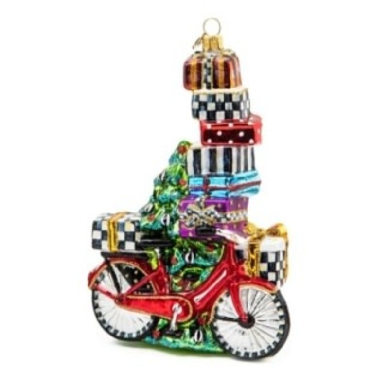 Mackenzie-Childs special delivery bike glass ornament