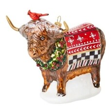 Mackenzie-Childs cozy christmas highland cow glass ornament