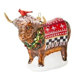 Mackenzie-Childs cozy christmas highland cow glass ornament