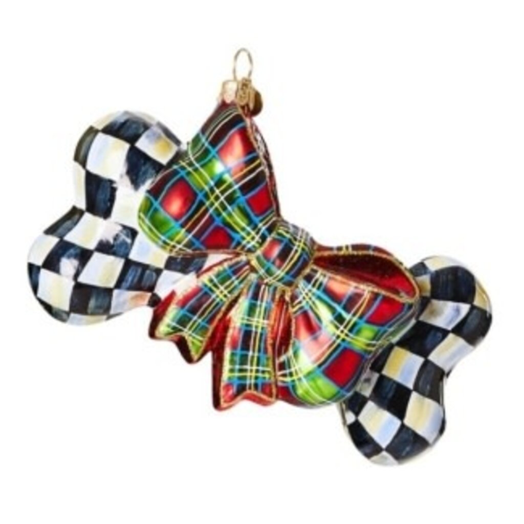 Mackenzie-Childs courtly check dog bone glass ornament