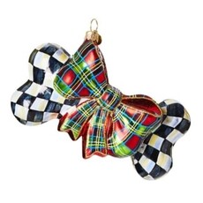 Mackenzie-Childs courtly check dog bone glass ornament