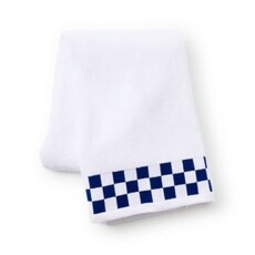Mackenzie-Childs bath towel with navy check border