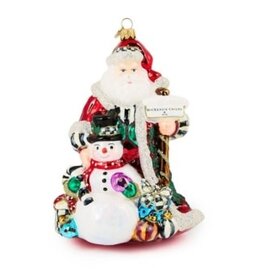 Mackenzie-Childs santa & snowman glass ornament