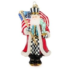 Mackenzie-Childs santa with flag glass ornament