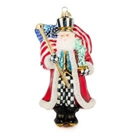 Mackenzie-Childs santa with flag glass ornament