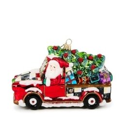 Mackenzie-Childs santa's hitting the road glass ornament