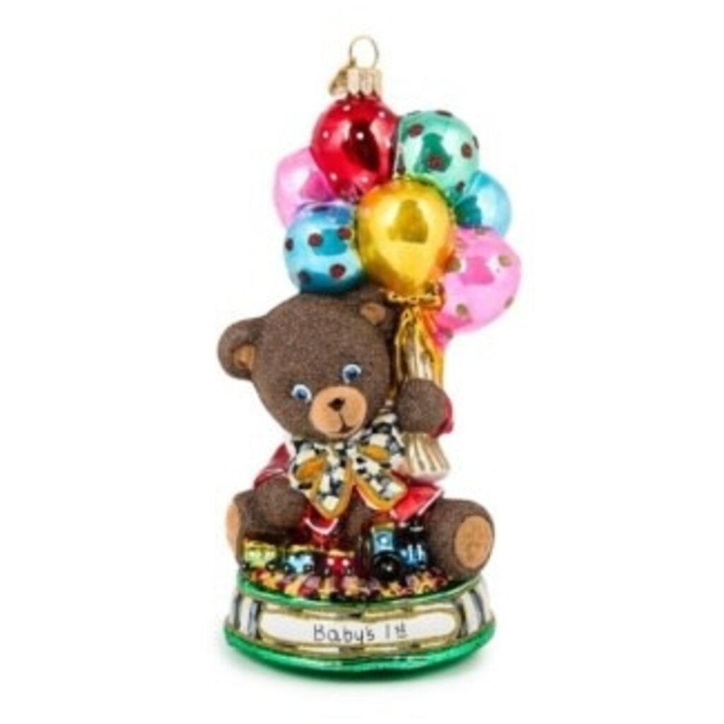 Mackenzie-Childs baby's 1st balloon bear glass ornament