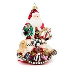 Mackenzie-Childs santa with rocking horse glass ornament