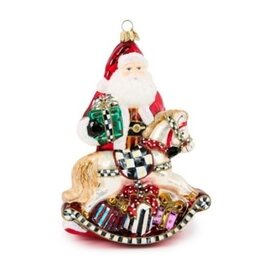 Mackenzie-Childs santa with rocking horse glass ornament