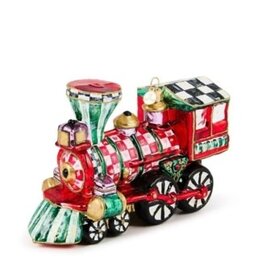 Mackenzie-Childs check it out train glass ornament