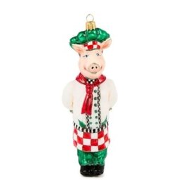 Mackenzie-Childs check it out chef pig glass ornament