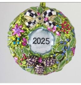 Mackenzie-Childs 2025 floral wreath glass ornament