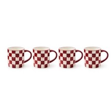 Mackenzie-Childs cherry check mugs, set of 4