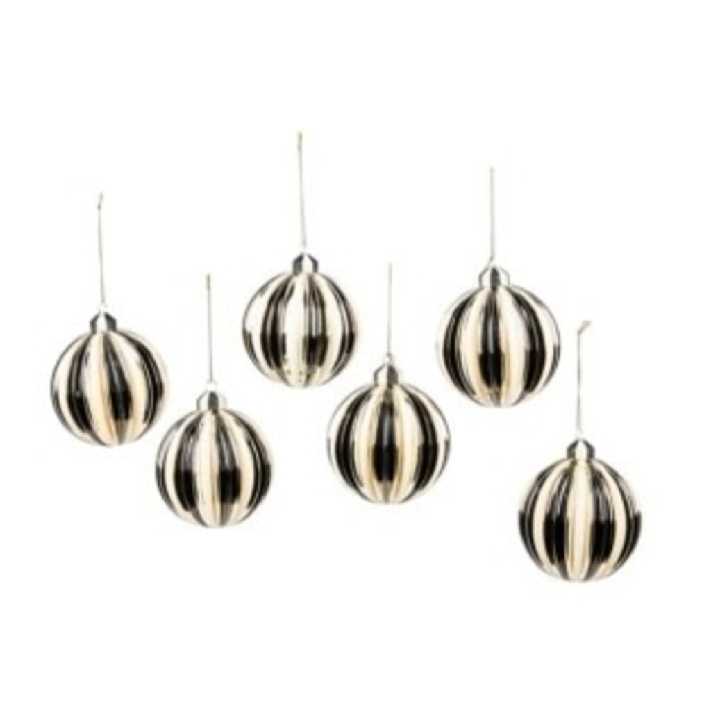 Mackenzie-Childs courtly noel stripe glass ball ornaments, set of 6