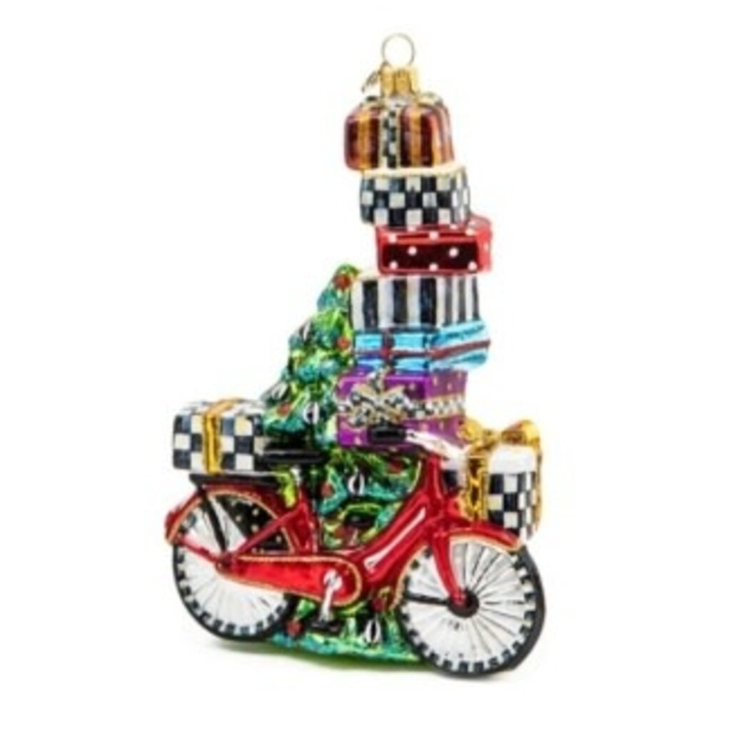 Mackenzie-Childs special delivery bike glass ornament