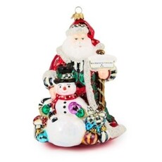 Mackenzie-Childs santa & snowman glass ornament