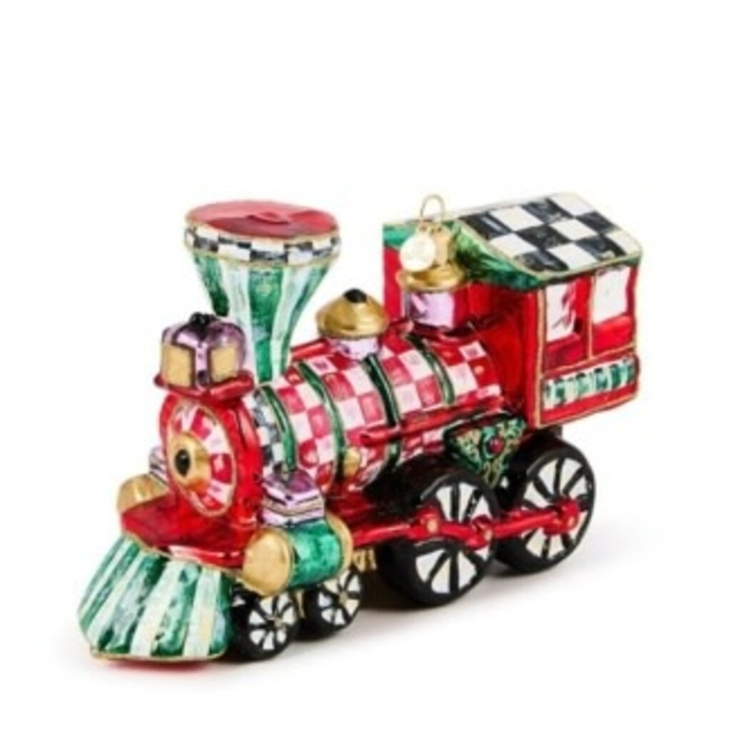 Mackenzie-Childs check it out train glass ornament