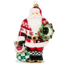 Mackenzie-Childs cozy sweater santa glass ornament