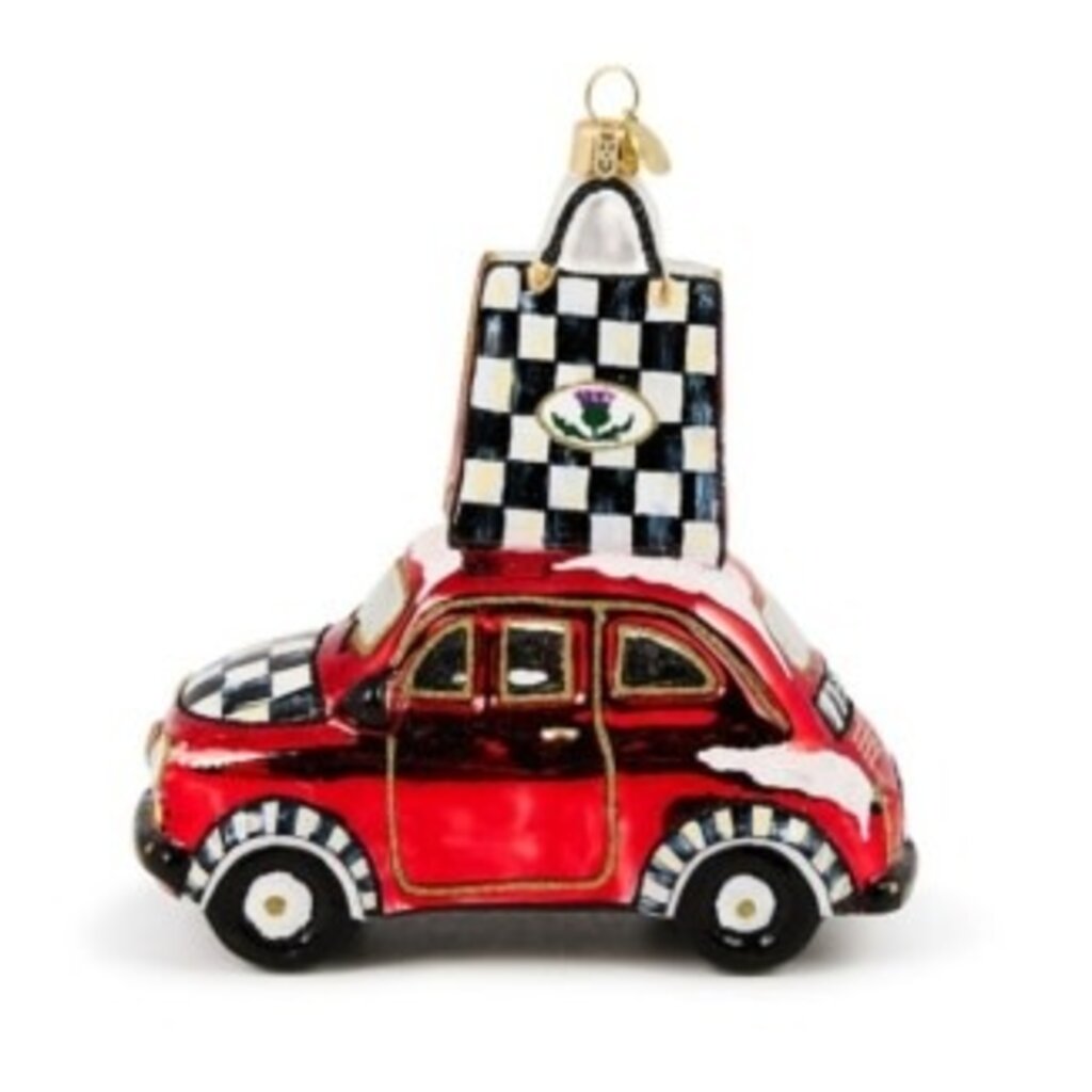 Mackenzie-Childs christmas shopping car glass ornament