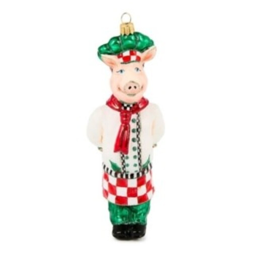 Mackenzie-Childs check it out chef pig glass ornament