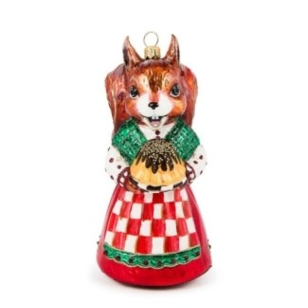 Mackenzie-Childs check it out squirrel glass ornament