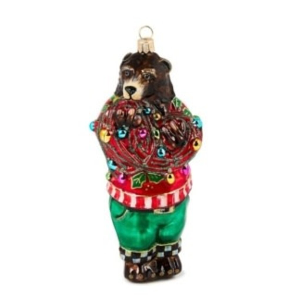 Mackenzie-Childs deck the halls bear glass ornament