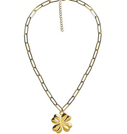 Shamrock Charm Necklace W/Paper Clip Chain