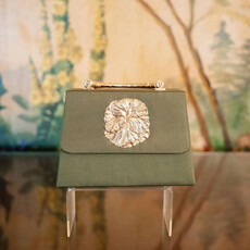 Green Faille Lulu with Gold Bamboo Handle - Flat Flower