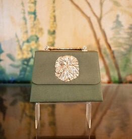 Lisi Lerch Green Faille Lulu with Gold Bamboo Handle - Flat Flower