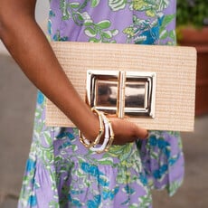Lillian Clutch - Straw , Gold Clasp