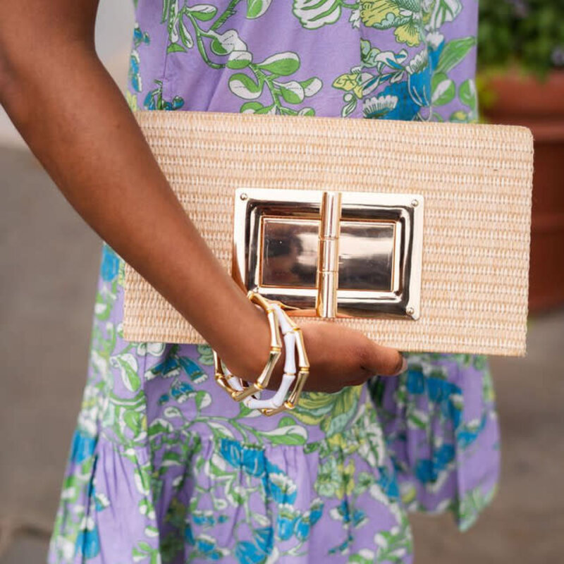 Lillian Clutch - Straw , Gold Clasp