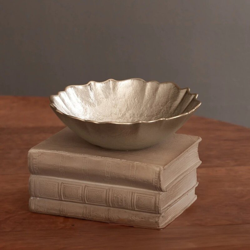Beatriz Ball Glass Small Round Bowl (Taupe and Gold)