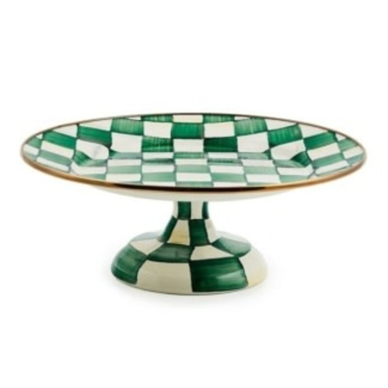 Mackenzie-Childs emerald check small pedestal platter