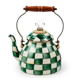 Mackenzie-Childs emerald check 2 quart tea kettle