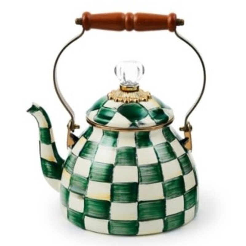 Mackenzie-Childs emerald check 2 quart tea kettle