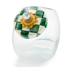 Mackenzie-Childs cookie jar with emerald check lid